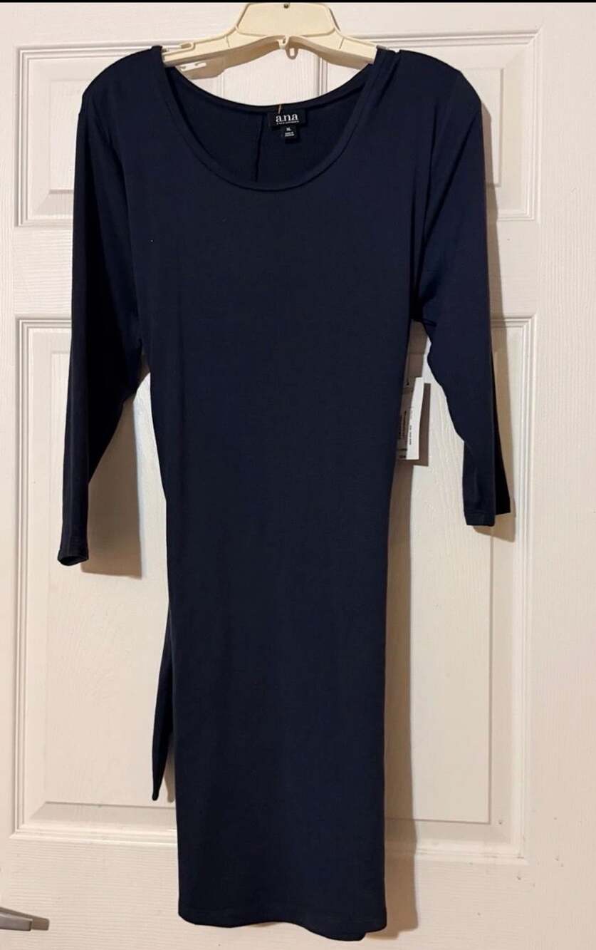 A.n.a. Dress Size XL Williamsburg Navy Back Tie Bodycon Midi